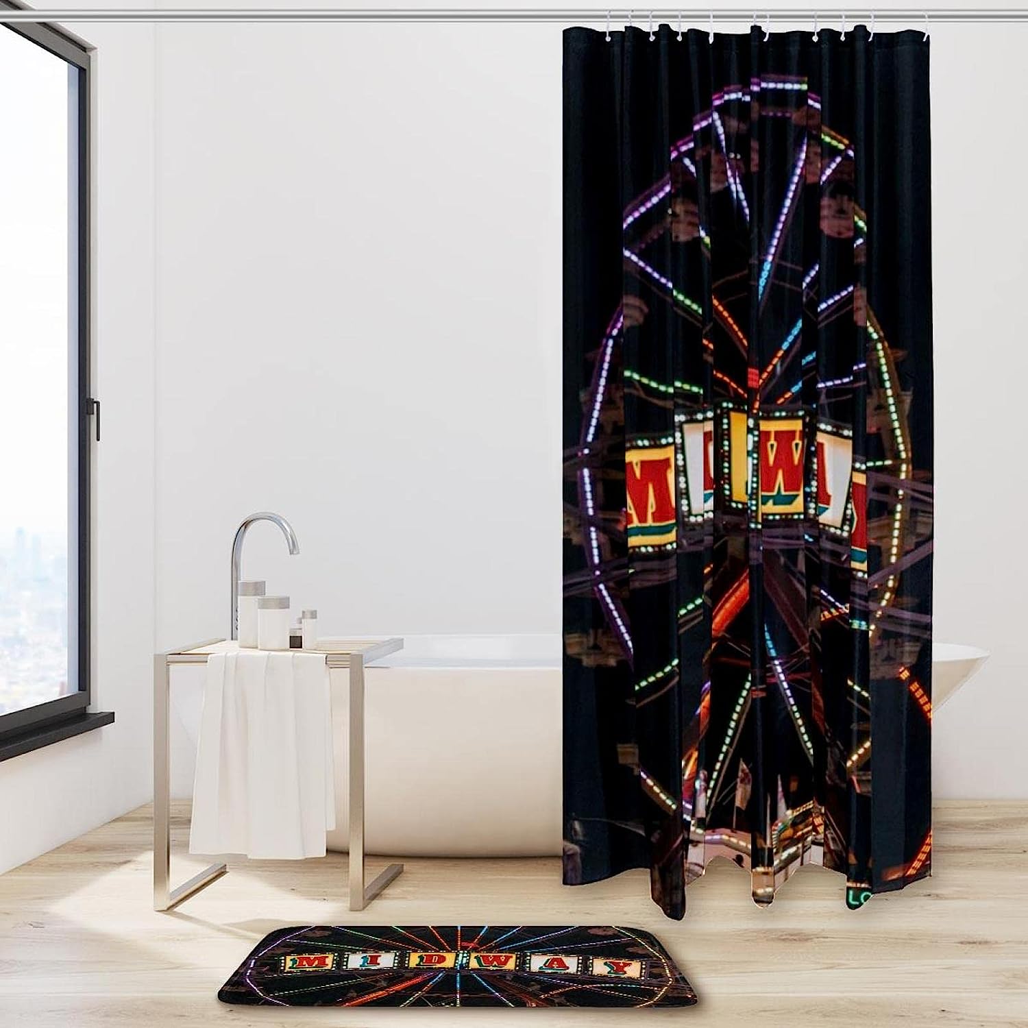 Midway Ferris Wheel Printed Bathroom Tub Set With Waterproof Fabric Shower Curtain - Image 2