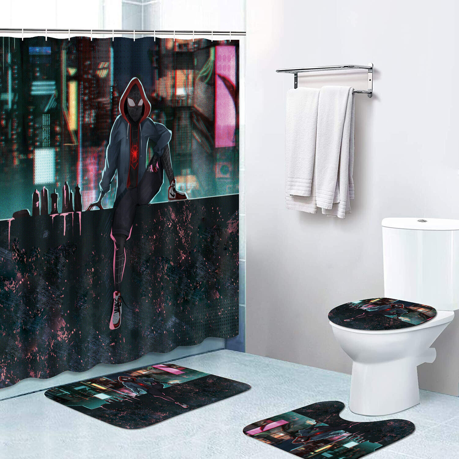 Miles Morales Spider-Man Bathroom Shower Curtain Gift for Marvel Comics Fans