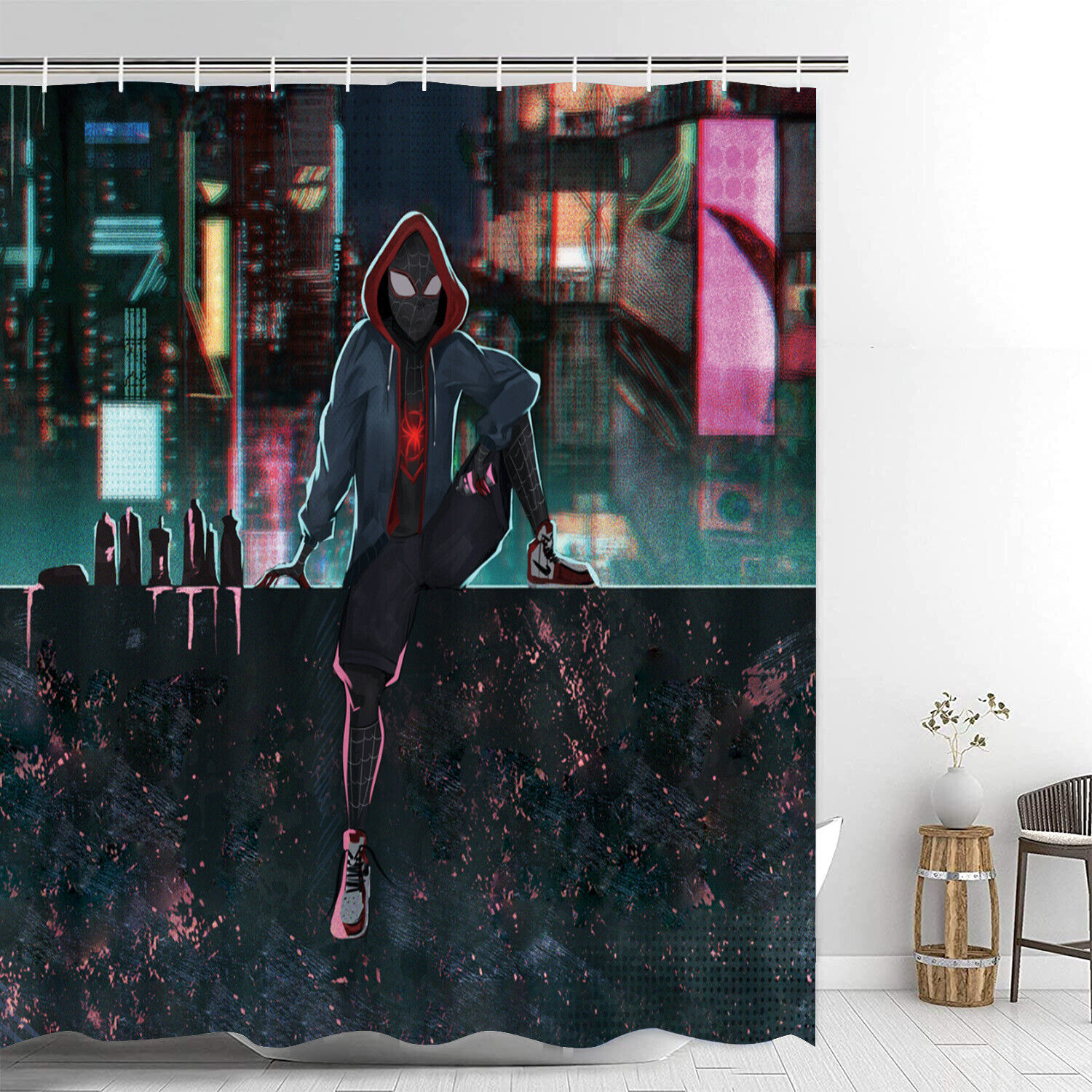 Miles Morales Spider-Man Bathroom Shower Curtain Gift for Marvel Comics Fans