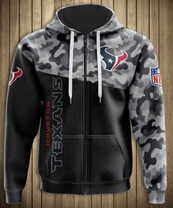 Military 3D Zip Hoodie Long Sleeve Houston Texans With All Over Print Perfect For Fans
