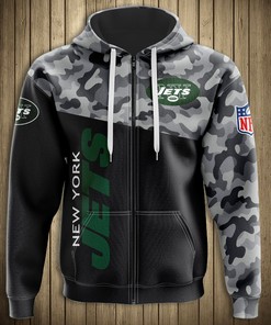Military Hoodie 3D Zip Hoodie - All Over Print Hoodie Long Sleeve New Season For New York Jets Fans 
