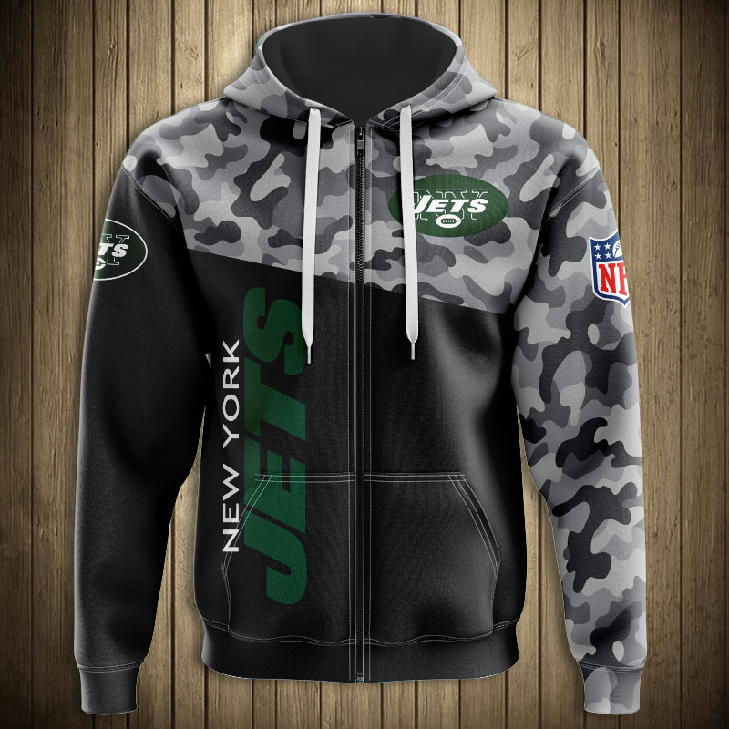 Military Hoodie 3D Zip Hoodie - All Over Print Hoodie Long Sleeve New Season For New York Jets Fans
