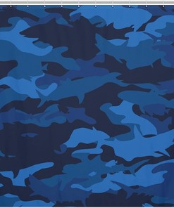 Military Shark Shower Curtain, Waterproof Bath Accessory with Metal Grommet Holes and Unique Print