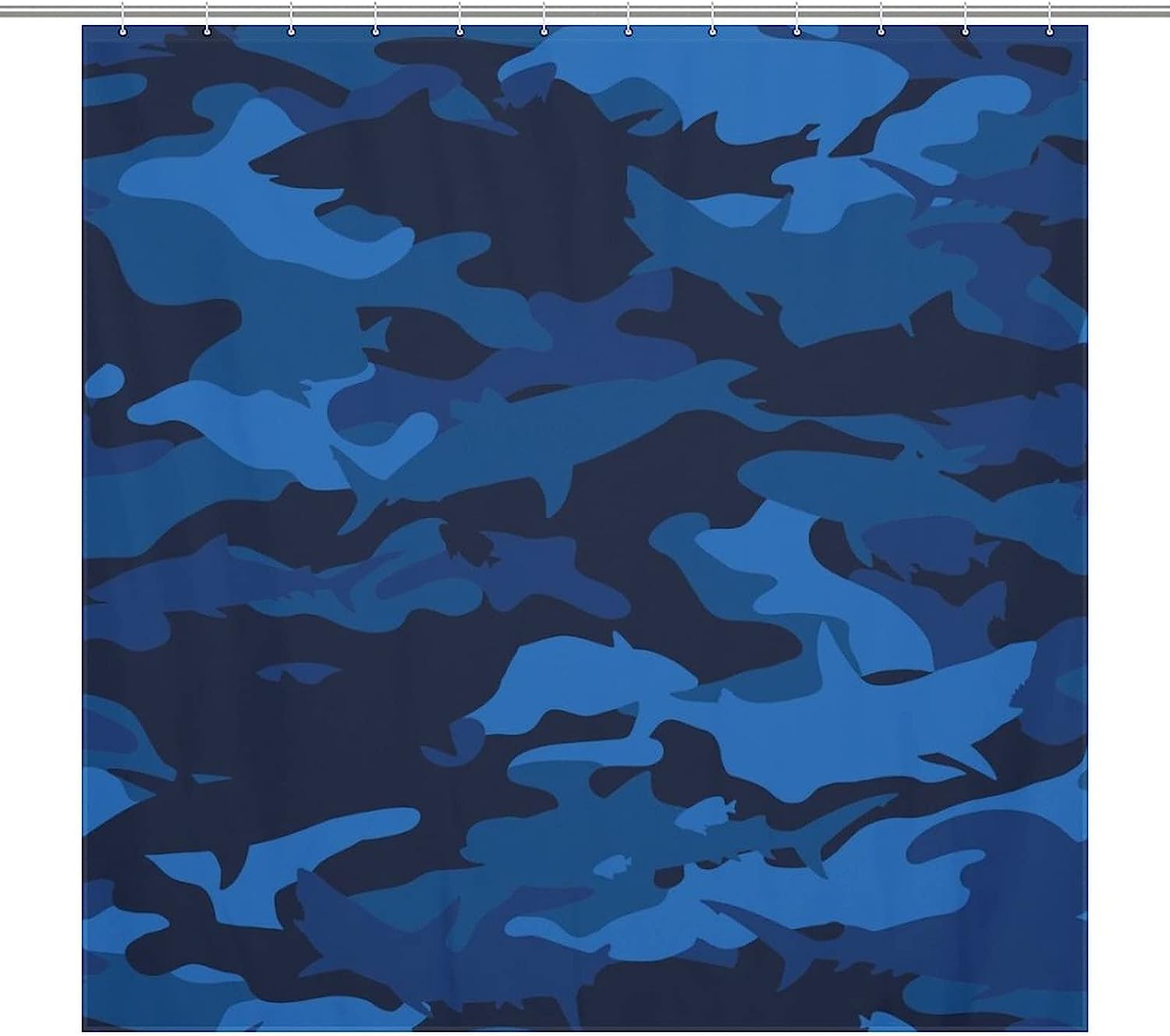 Military Shark Shower Curtain, Waterproof Bath Accessory with Metal Grommet Holes and Unique Print