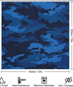 Military Shark Shower Curtain, Waterproof Bath Accessory with Metal Grommet Holes and Unique Print