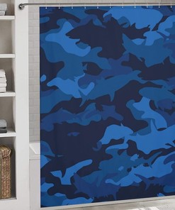 Military Shark Shower Curtain, Waterproof Bath Accessory with Metal Grommet Holes and Unique Print