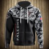 Military Style Atlanta Falcons 3D Zip Hoodie With Long Sleeve For New Season