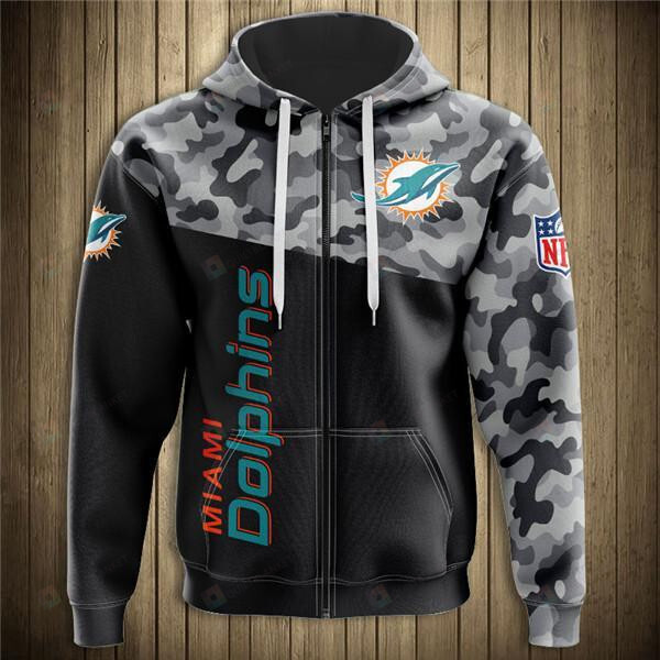Military Style Miami Dolphins 3D All Over Print Hoodie With Front Pocket
