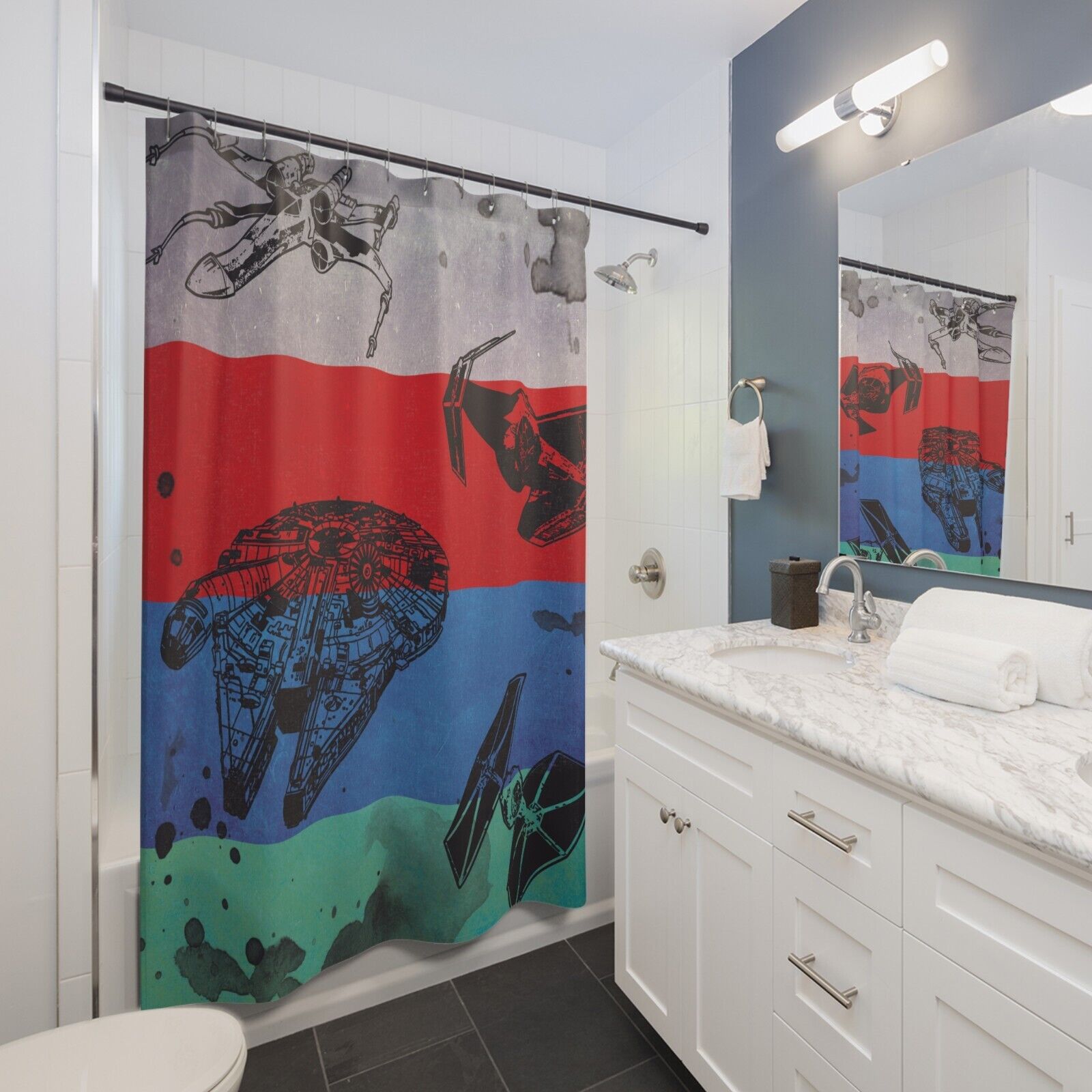 Millennium Falcon-Wing and Tie Fighter Shower Curtain from Star Wars Collection