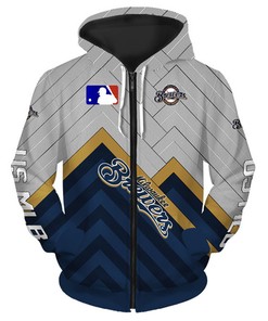 Milwaukee Brewers All Over Print 3D Baseball Hoodie-Zip Hoodie For Fans