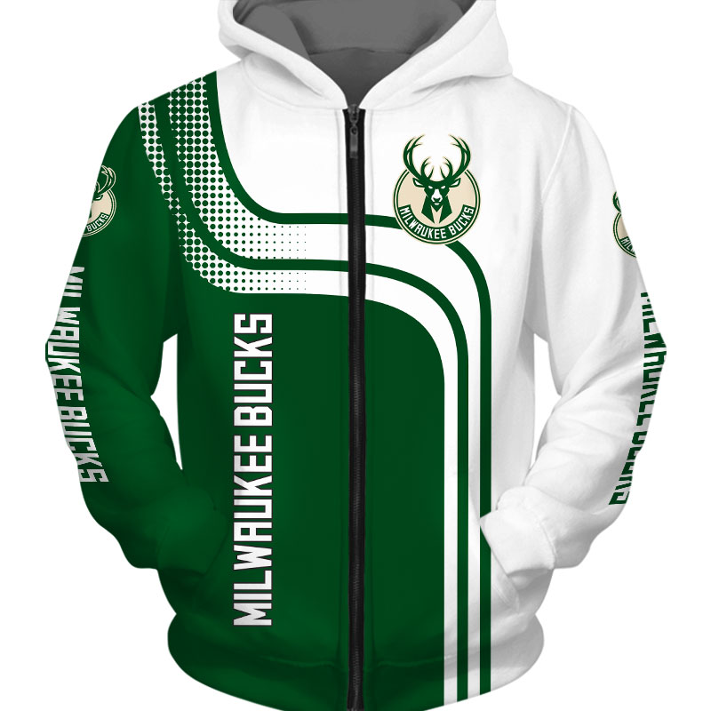 Milwaukee Bucks All Over Print 3D Zip Hoodie For Fans