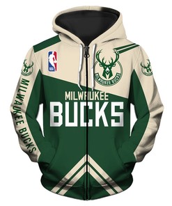 Milwaukee Bucks All Over Print 3D Zip Hoodie For Nba Fans