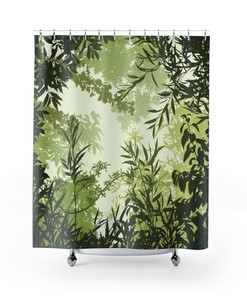 Mindfulness Tropical Shower Curtain with Peaceful Green Rainforest Design for zen Bathroom Decor