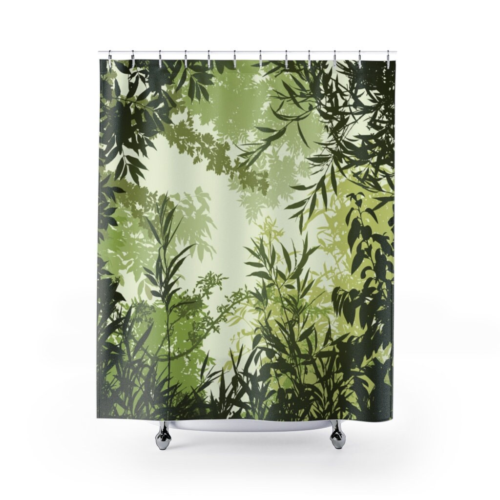 Mindfulness Tropical Shower Curtain with Peaceful Green Rainforest Design for zen Bathroom Decor