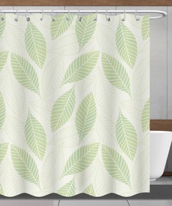 Minimalism Shower Decor with Spring Green Leaf Bathroom Curtain 