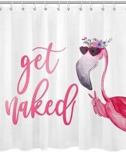 Minimalism Words Funny Flamingo Fabric Shower Curtain - Waterproof Bathroom Decor