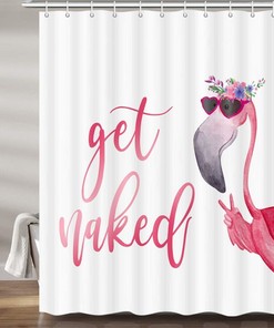 Minimalism Words Funny Flamingo Fabric Shower Curtain - Waterproof Bathroom Decor