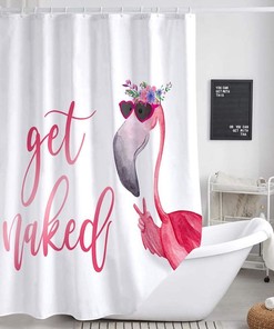Minimalism Words Funny Flamingo Fabric Shower Curtain - Waterproof Bathroom Decor