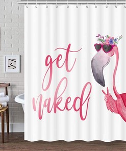 Minimalism Words Funny Flamingo Fabric Shower Curtain - Waterproof Bathroom Decor