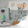 Minimalist Abstract Fabric Shower Curtain With Green Leaves And Sun Prints For Your Bathroom 