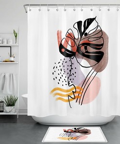 Minimalist Abstract Palm Leaf Mid Century Shower Curtain for a Simple and Stylish Bathroom Dcor 