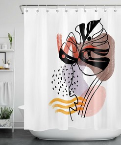 Minimalist Abstract Palm Leaf Mid Century Shower Curtain for a Simple and Stylish Bathroom Dcor