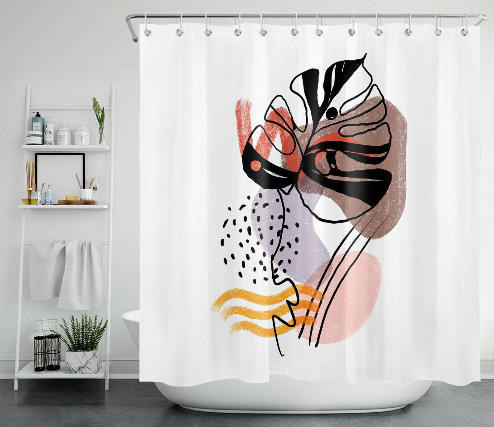Minimalist Abstract Palm Leaf Mid Century Shower Curtain for a Simple and Stylish Bathroom Dcor