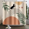 Minimalist Arch Sun with Cat Plant Leaves Fabric Boho Shower Curtain for Bathroom Decor