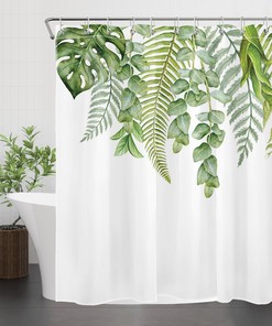 Minimalist Art Green Leaf Tropical Plant Shower Curtain for Modern Bathroom Decor