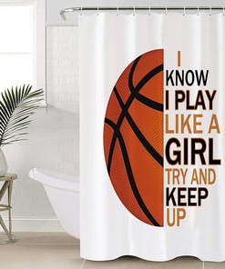 Minimalist Basketball Sport White Background Shower Curtain for Bathroom Decor
