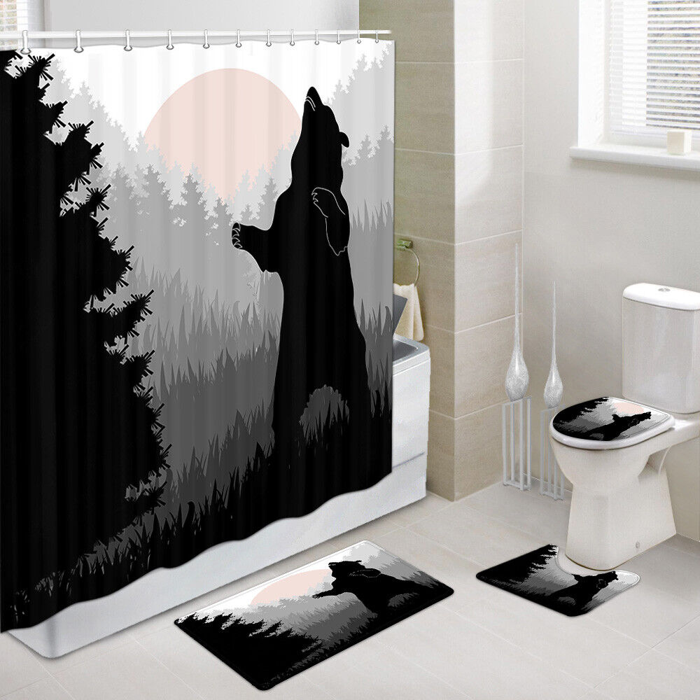 Minimalist Black Bear Shower Curtain For Chic Bathroom Decor