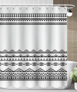 Minimalist Black Geometric Lines Shower Curtain - Boho Bathroom Decor