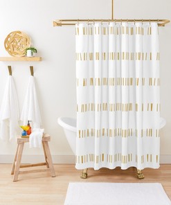 Minimalist Bohemian Shower Curtain with Mudcloth Print in Neutral White for a Modern Country Decor