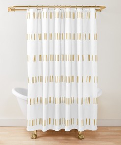 Minimalist Bohemian Shower Curtain with Mudcloth Print in Neutral White for a Modern Country Decor