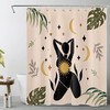 Minimalist Boho Sun Moon and Plants Afro Lady Shower Curtain for Modern Bathroom