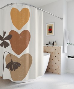 Minimalist Botanical Shower Curtain With Abstract Heart And Floral Print