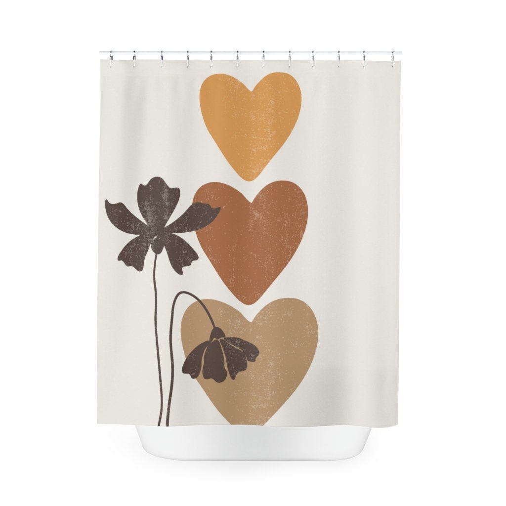 Minimalist Botanical Shower Curtain With Abstract Heart And Floral Print - Image 2