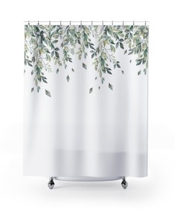 Minimalist Botanical Shower Curtain With Green Leaves And Modern Prints For Your Bathroom 