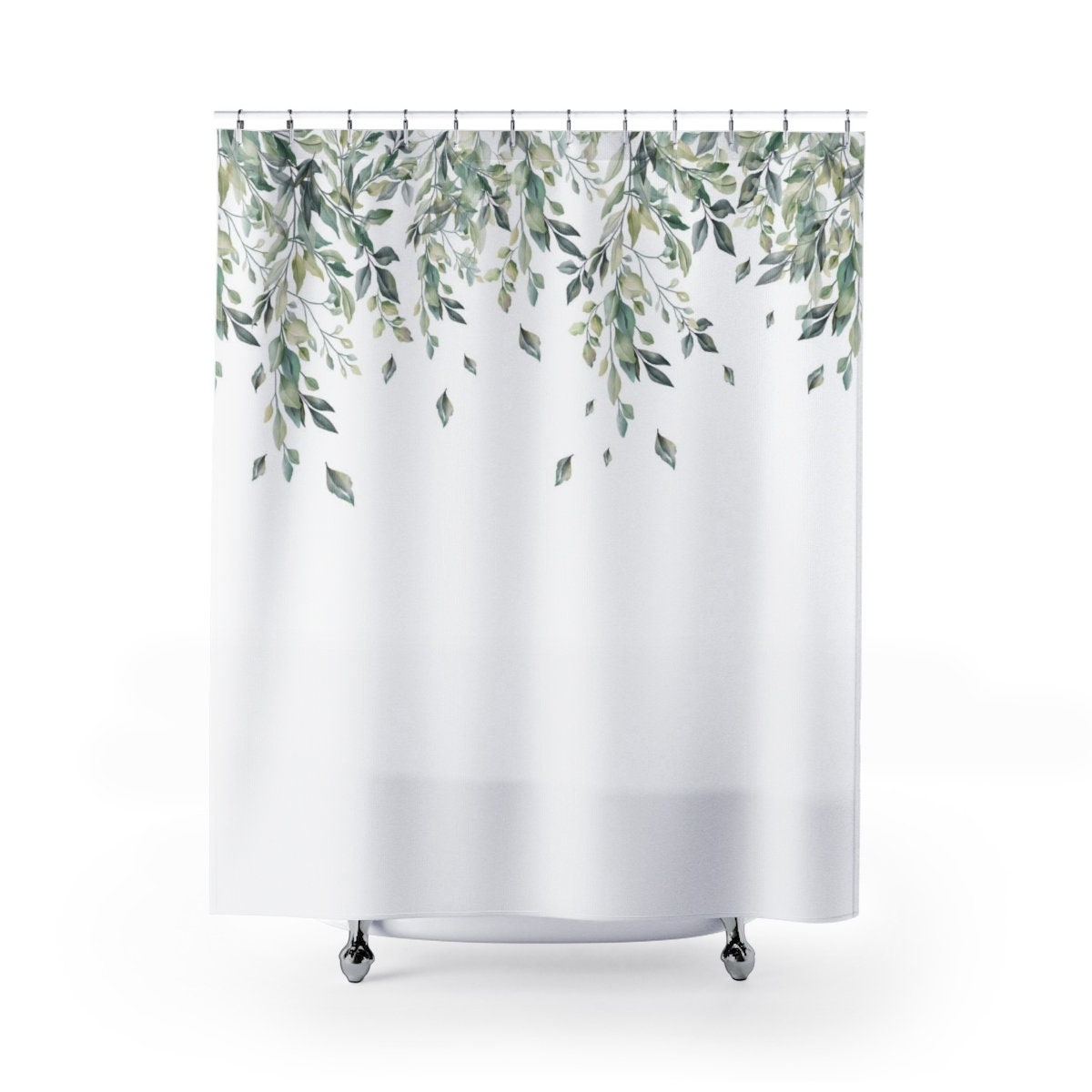 Minimalist Botanical Shower Curtain With Green Leaves And Modern Prints For Your Bathroom