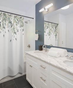 Minimalist Botanical Shower Curtain With Green Leaves And Modern Prints For Your Bathroom