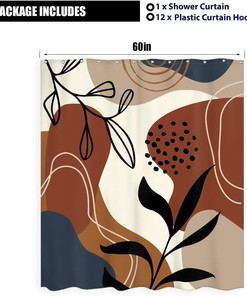 Minimalist Brown Leaves and Geometric Art Printed Waterproof Fabric Shower Curtain