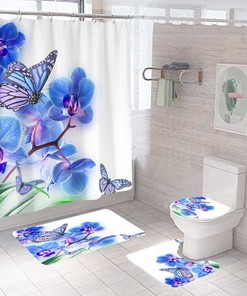 Minimalist Butterfly Floral Shower Curtain For Modern Bathroom Decor