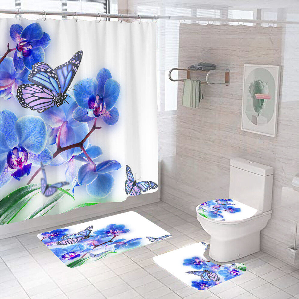 Minimalist Butterfly Floral Shower Curtain For Modern Bathroom Decor