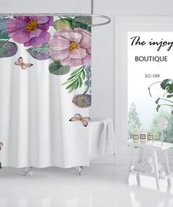 Minimalist Butterfly Flowers Shower Curtain For Your Bathroom Decor