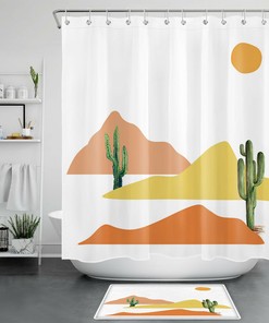 Minimalist Cactus Print Shower Curtain for Stylish Bathroom
