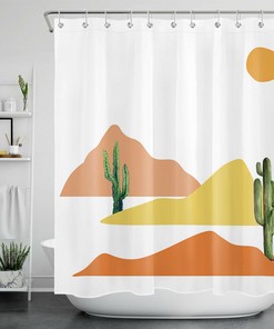 Minimalist Cactus Print Shower Curtain for Stylish Bathroom
