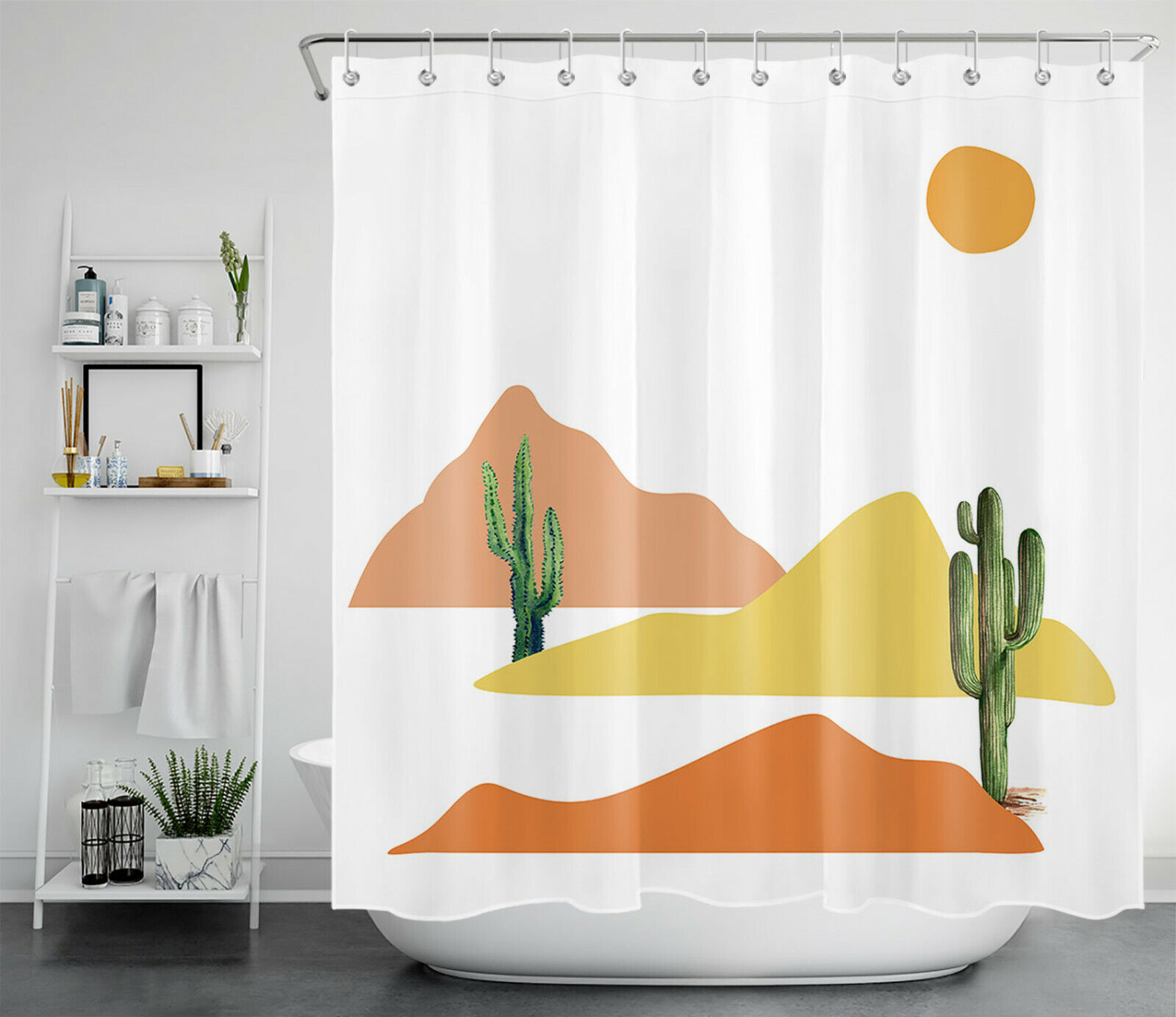 Minimalist Cactus Print Shower Curtain for Stylish Bathroom