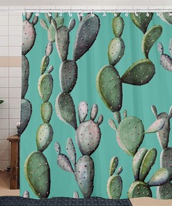 Minimalist Cactus Shower Curtain, Beautiful Fabric Bathroom Curtain