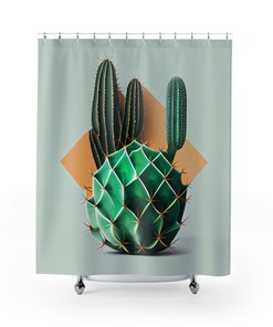 Minimalist Cactus Shower Curtain Featuring Desert Oasis - A Chic And Refreshing Addition To Your Bathroom Decor