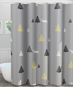 Minimalist Elk Moose Pine Forest Shower Curtain, RAN Bathroom Deer Shower Curtain, Waterproof Fabric